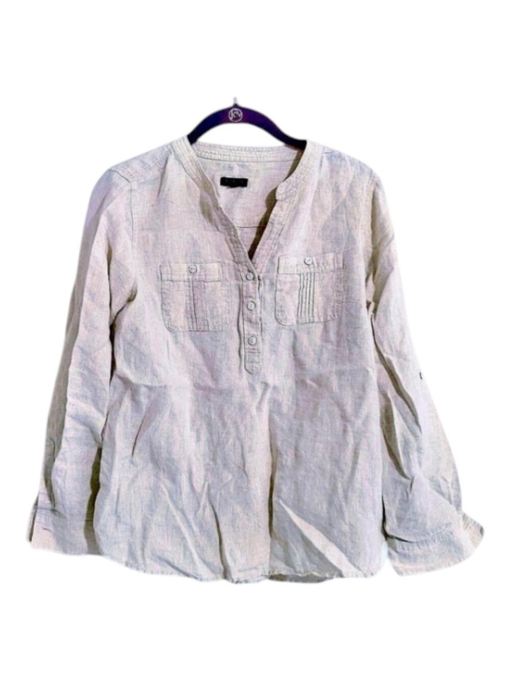 Talbots Oatmeal Linen Blouse Petite Small